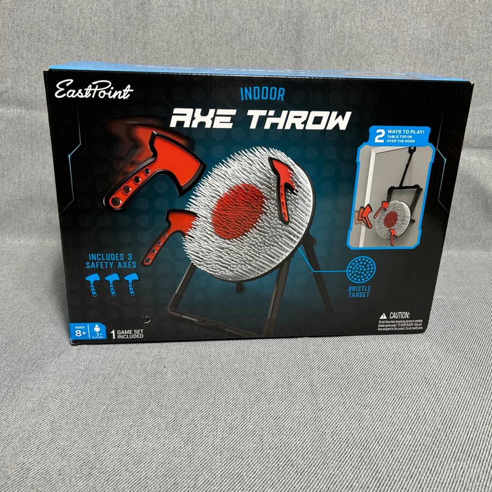 EastPoint Sports Indoor Axe Throw Game Set Blue Red Bristle Target 3 Safety Axes